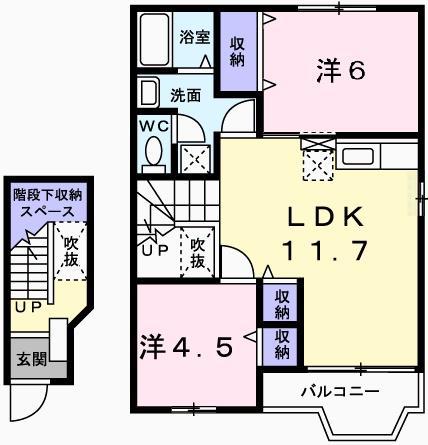 ソレイユ東山I(2LDK/2階)の間取り写真