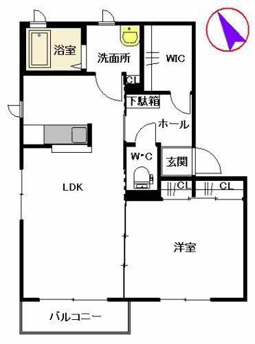 ヴィラパルコB棟(1LDK/2階)の間取り写真