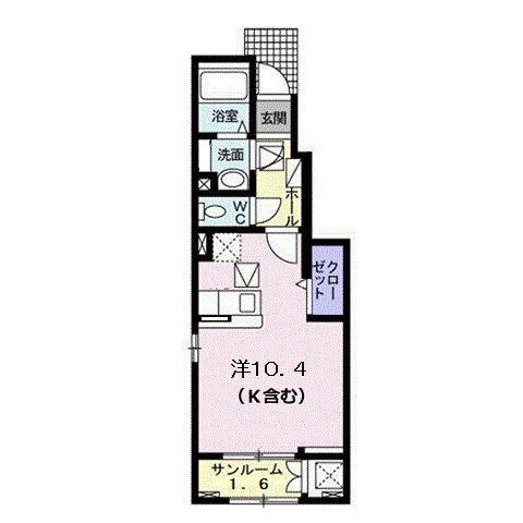 ベルフローラII(ワンルーム/1階)の間取り写真