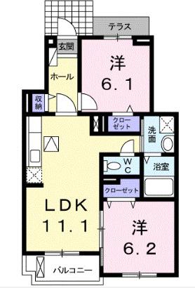 サン・フェリスタⅡ(2LDK/1階)の間取り写真