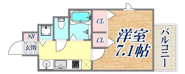 プレサンス神戸裁判所前デリシア(1K/2階)の間取り写真