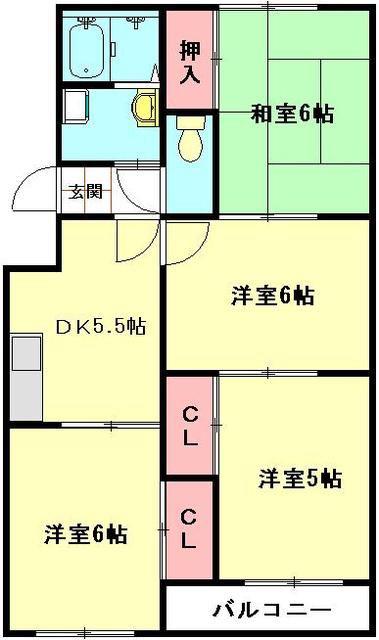 ヒルズ中央A(4DK/2階)の間取り写真
