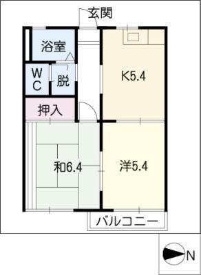 ハイツボンパパA(2K/2階)の間取り写真