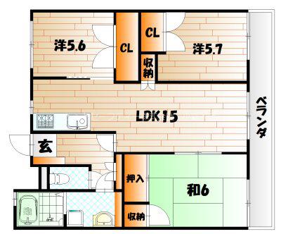 サルヴァトーレ東小倉(3LDK/4階)の間取り写真