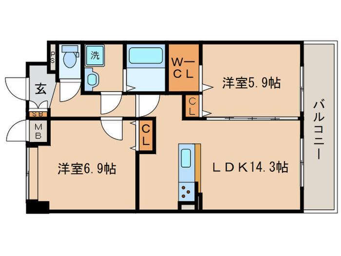 ディアコート中臣(2LDK/2階)の間取り写真
