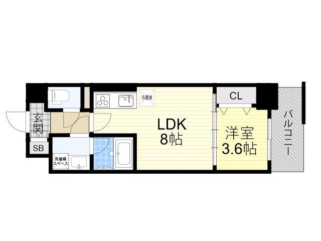 ARBRE都島(1LDK/3階)の間取り写真