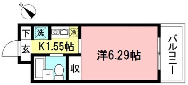 パレス登戸(1K/4階)の間取り写真
