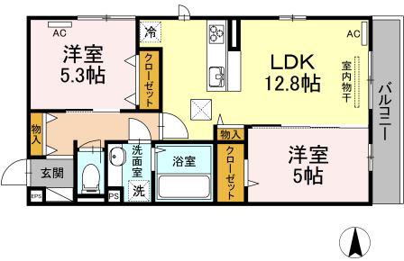 LE LINE OSEDOルリアンオオセト(2LDK/1階)の間取り写真