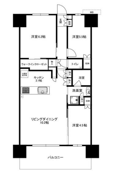 ザ・グランドグレイス大阪西九条(3LDK/15階)の間取り写真