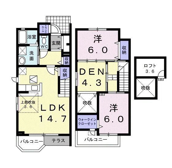 オーク・サンセールB棟(3LDK/1階)の間取り写真