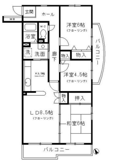 コーポレート小金井梶野通5号棟(3LDK/2階)の間取り写真