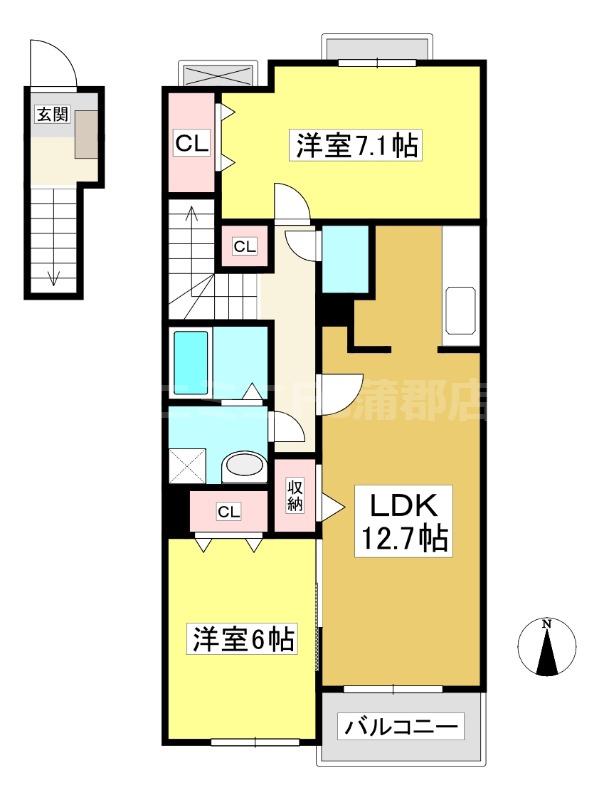 ジラソーレ(2LDK/2階)の間取り写真