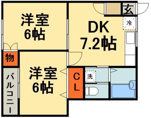 ルミエール(2DK/1階)の間取り写真