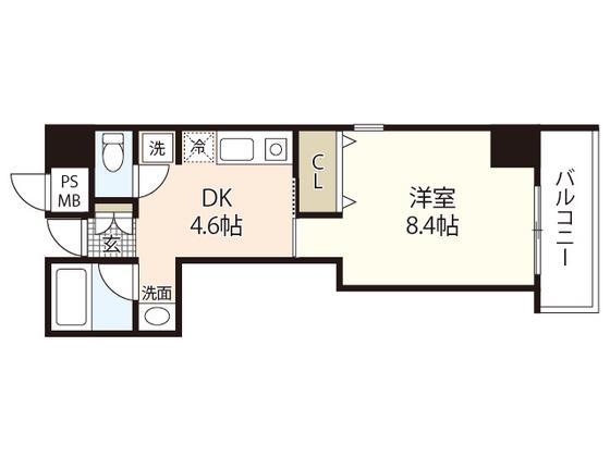 センテニアル東平塚(1DK/8階)の間取り写真