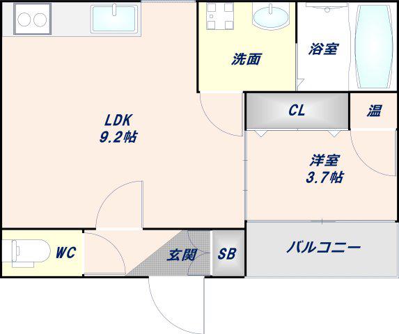 REPOS長瀬(1LDK/1階)の間取り写真