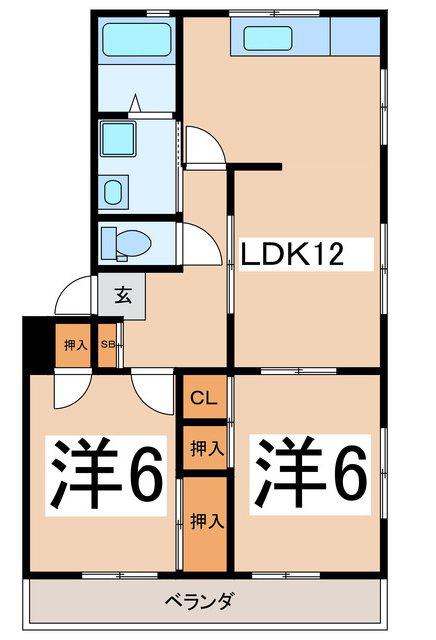 レヂデンスサガラA(2LDK/2階)の間取り写真
