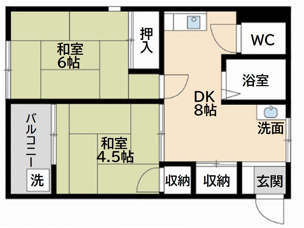 アイエスビル(2DK/4階)の間取り写真