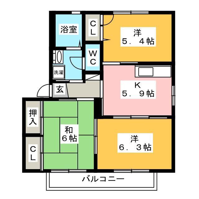 コスモハイツC棟(3K/2階)の間取り写真