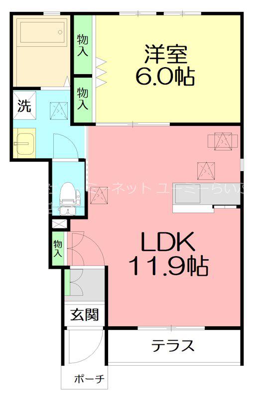 グロン ソレイユ小田原(1LDK/1階)の間取り写真