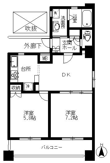 PLACE..T(2DK/6階)の間取り写真