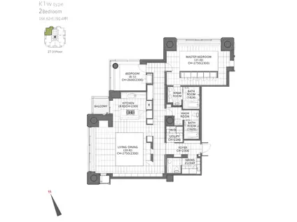 六本木ヒルズレジデンスC(2LDK/29階)の間取り写真