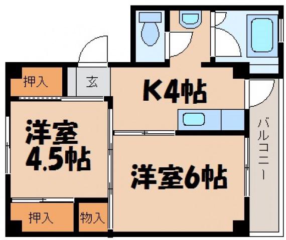 ビレッジハウス八本松 4号棟(2K/3階)の間取り写真