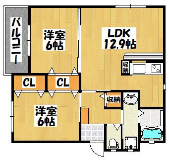 ハイム加賀(2LDK/2階)の間取り写真