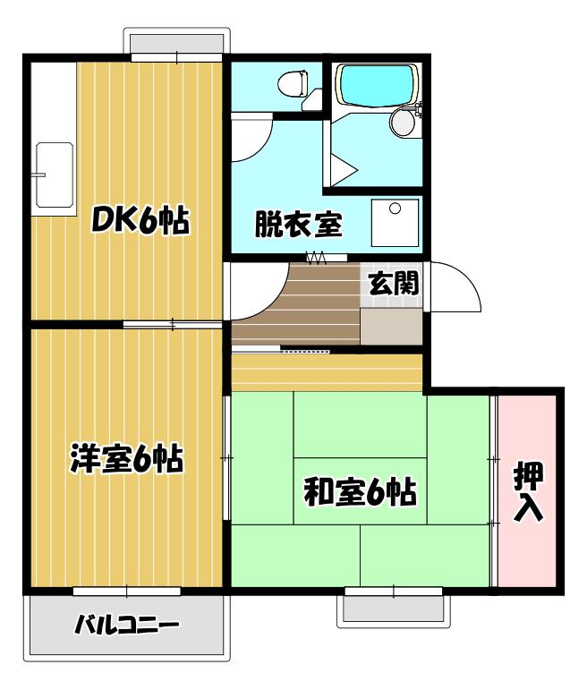 コットンハイム(2DK/2階)の間取り写真