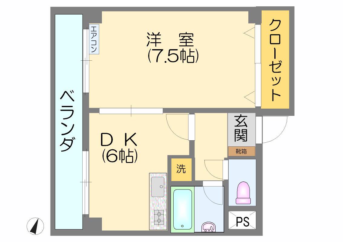 アークパル(1DK/2階)の間取り写真