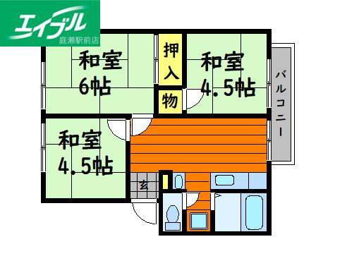 永瀬AP(3DK/2階)の間取り写真