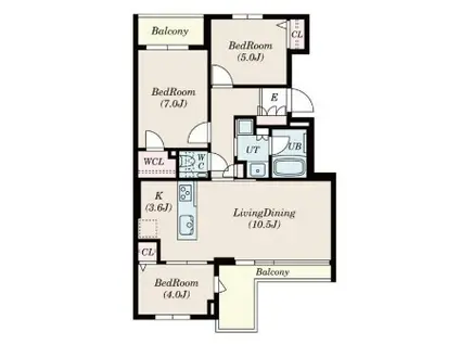 ロイヤルシーズン新宿柏木(3LDK/5階)の間取り写真