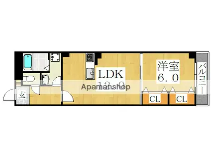 ゼクス北田辺(1LDK/3階)の間取り写真