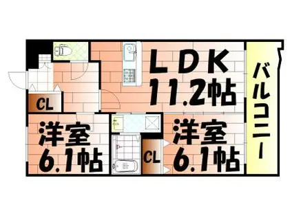 ニューシティアパートメンツ南小倉II(2LDK/9階)の間取り写真