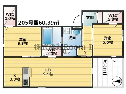 城東区古市3丁目へーベルメゾン・旭化成ヘーベルメゾンHEBEL(2LDK/2階)の間取り写真