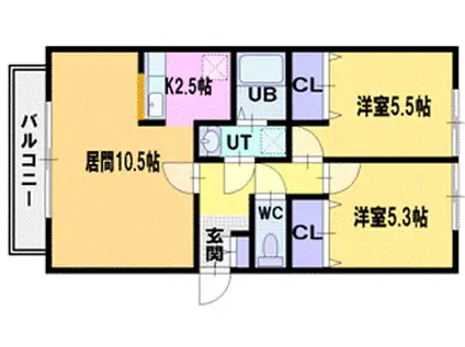 カルム代々木(2LDK/2階)の間取り写真