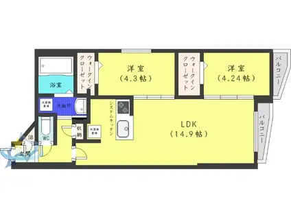 DIORE RESIDENCE SAPPORO(2LDK/2階)の間取り写真