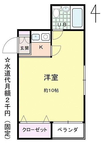 龍王関目マンション(1K/3階)の間取り写真
