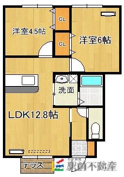 シャルムドミールA棟(2LDK/1階)の間取り写真