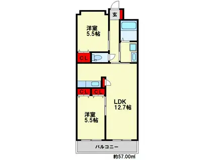 リード大手町(2LDK/11階)の間取り写真