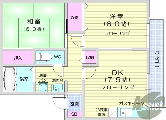 PARCROSETTE Ⅱ(2DK/2階)の間取り写真