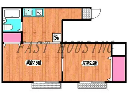 シャモット市ヶ谷(2K/2階)の間取り写真