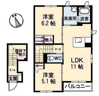 ピアリーメゾン 花(2LDK/2階)の間取り写真