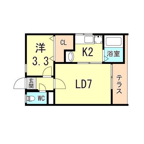 メゾンド須磨 B棟(2K/1階)の間取り写真