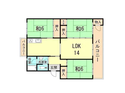 須磨一ノ谷グリーンハイツ K棟(3LDK/4階)の間取り写真