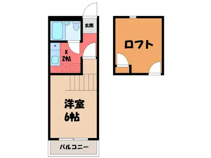 ドリーミーロード玉村B棟(1K/2階)の間取り写真