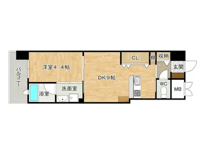 オーヴィジョンQULAS小倉金田(1DK/3階)の間取り写真