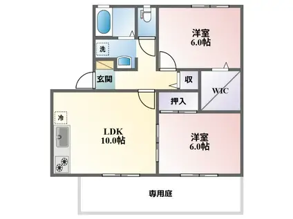 ハイカムールコクラC棟(2LDK/1階)の間取り写真