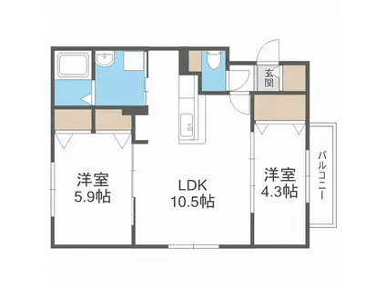 ヴォヤージュ円山(2LDK/3階)の間取り写真