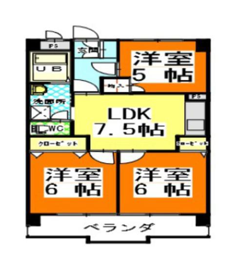 赤田ハイツ(3LDK/1階)の間取り写真