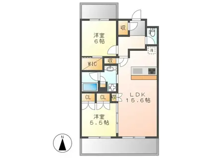 ベルヴュコート名古屋則武(2LDK/2階)の間取り写真